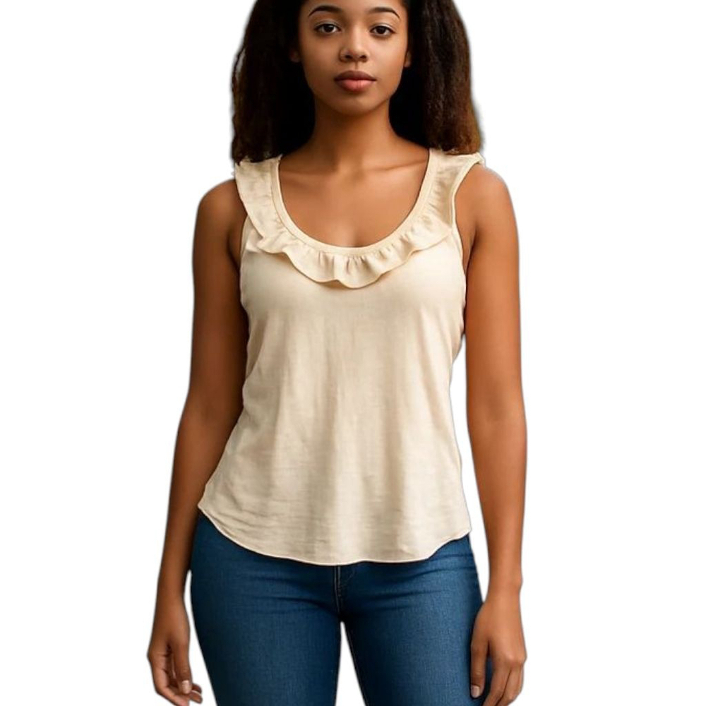 BCBG Paris Tank Top Yellow Small Cotton Ruffle Sleeveless